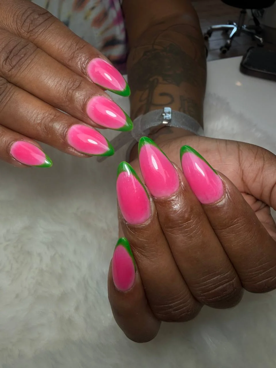 Bright pink manicure